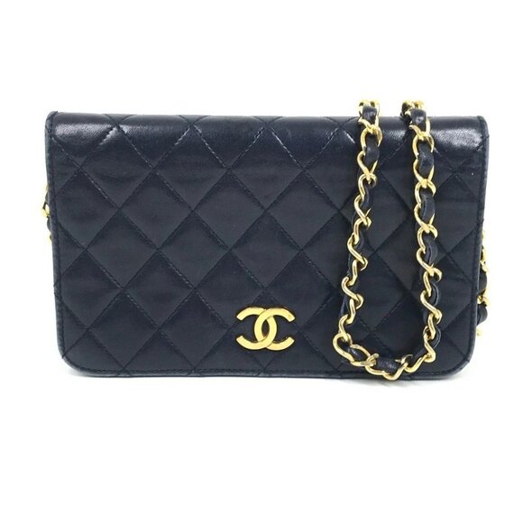 CHANEL CC Matelasse/Shoulder Chain Shoulder Bag Lambskin Leather Navy - Picture 1 of 16